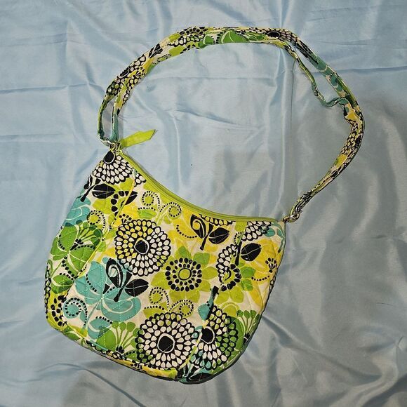 Vera Bradley Limes Up Quilted Floral Pattern Boho Crossbody Saddle Bag - Picture 2 of 12